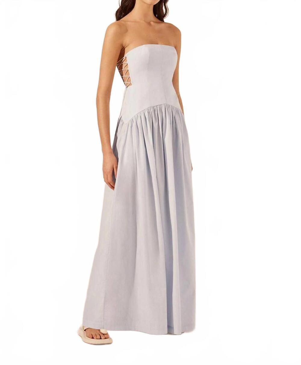NEW SHONA JOY amada lace up strapless maxi dress in ice blue